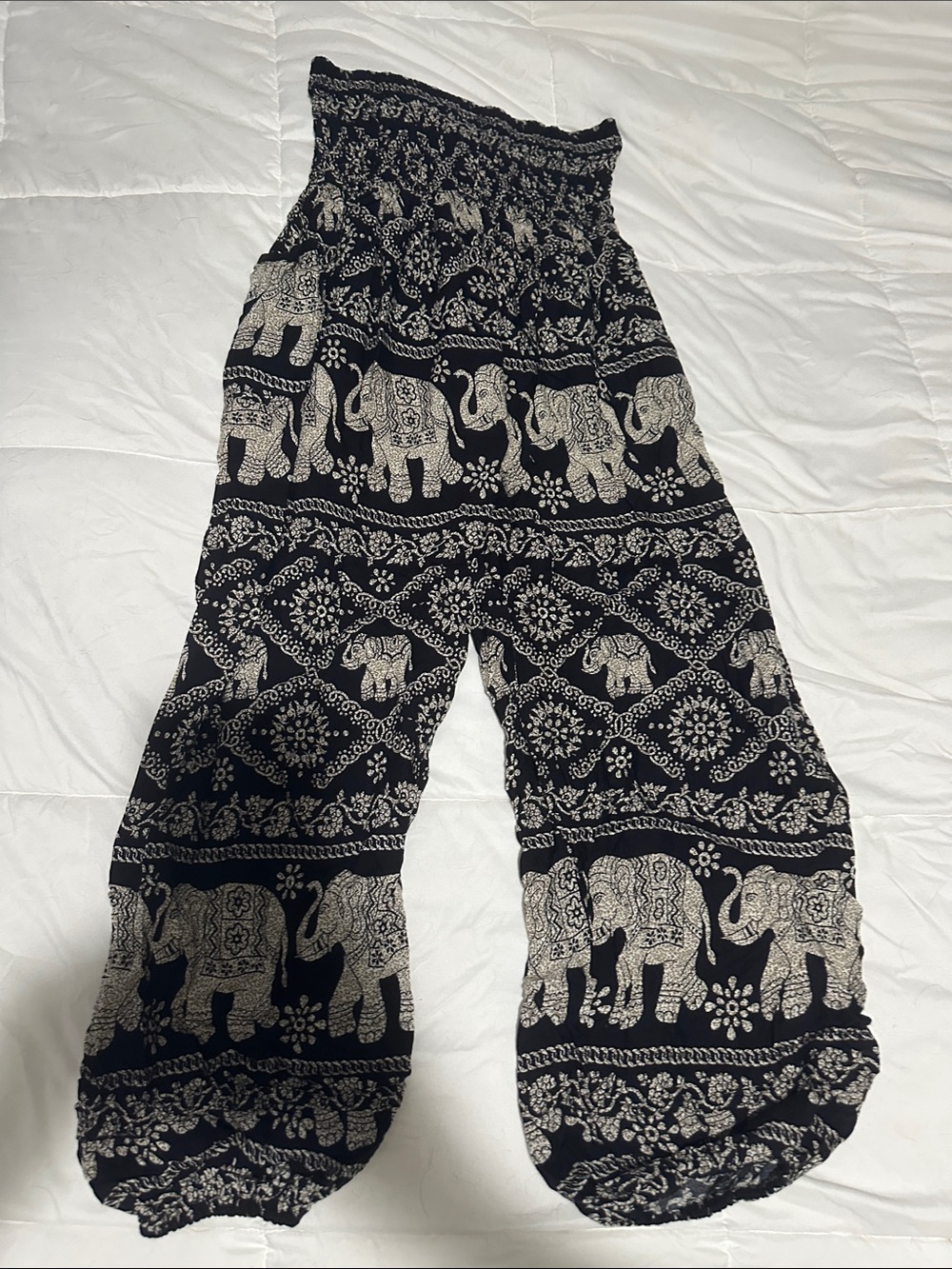 Bohemian Black & Cream Elephant Print Harem Pants